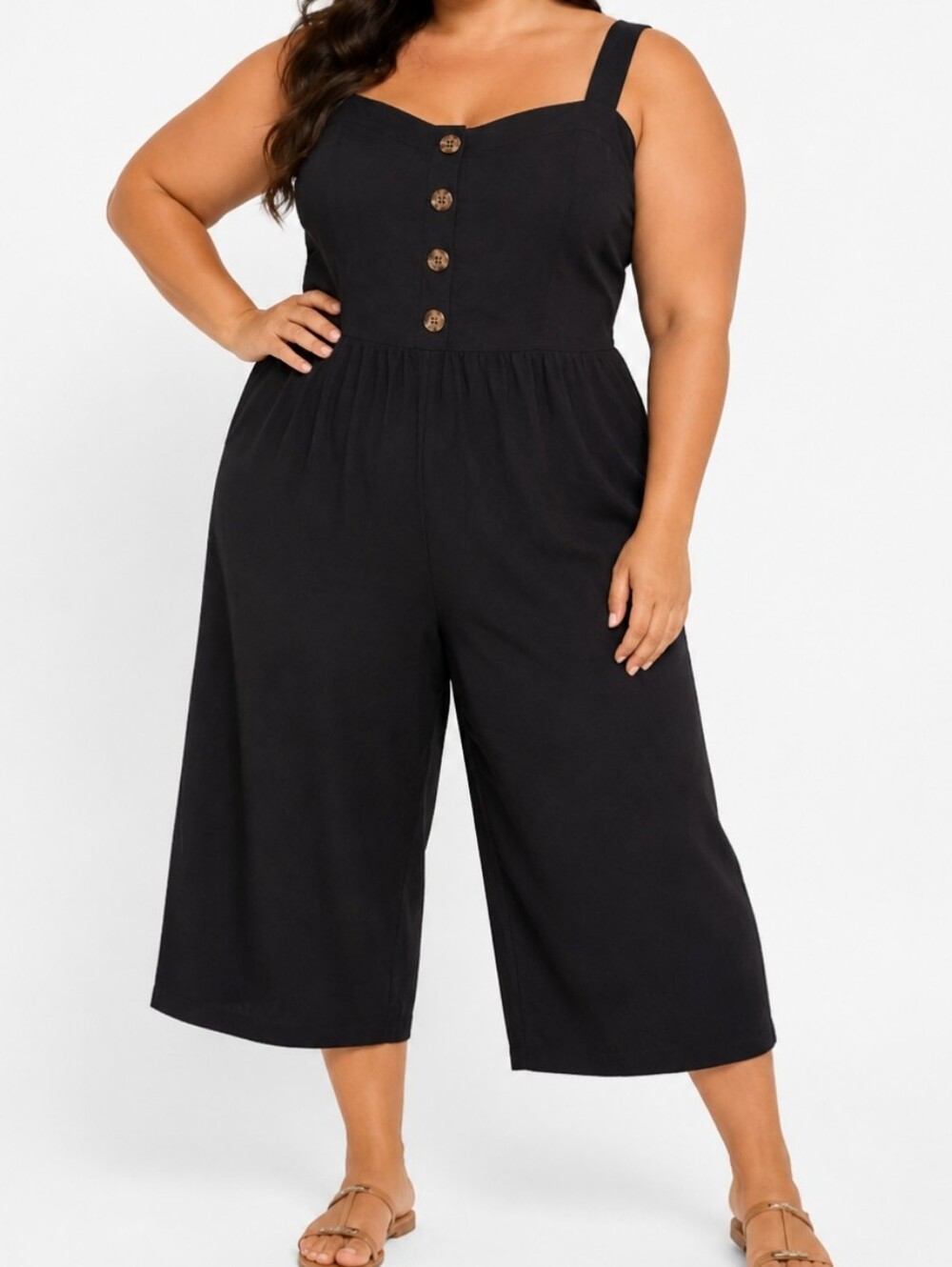 NWT Lily Morgan 2X Wide Leg Pleated Top Button Up Solid Black